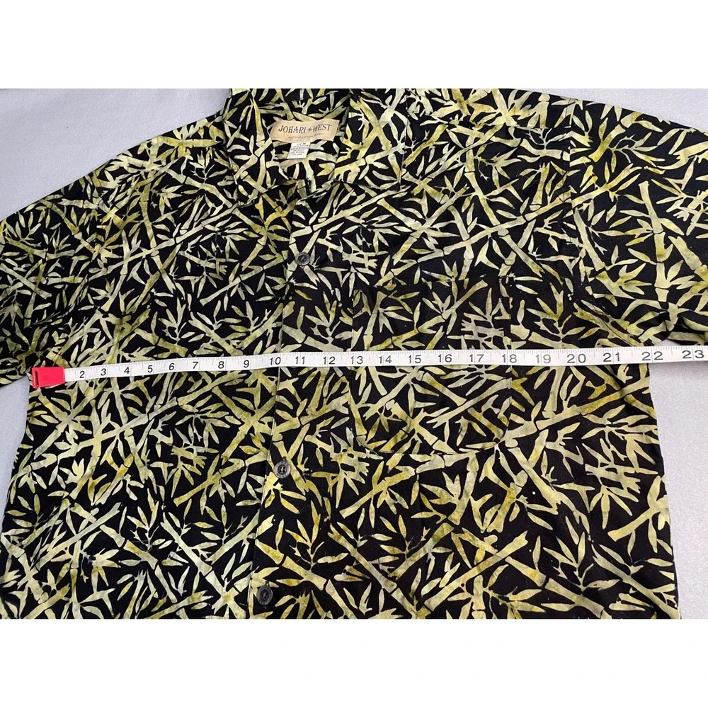 Johari West Mens Medium Cotton‎ Batik Bamboo Print Short Sleeve Button Up Shirt